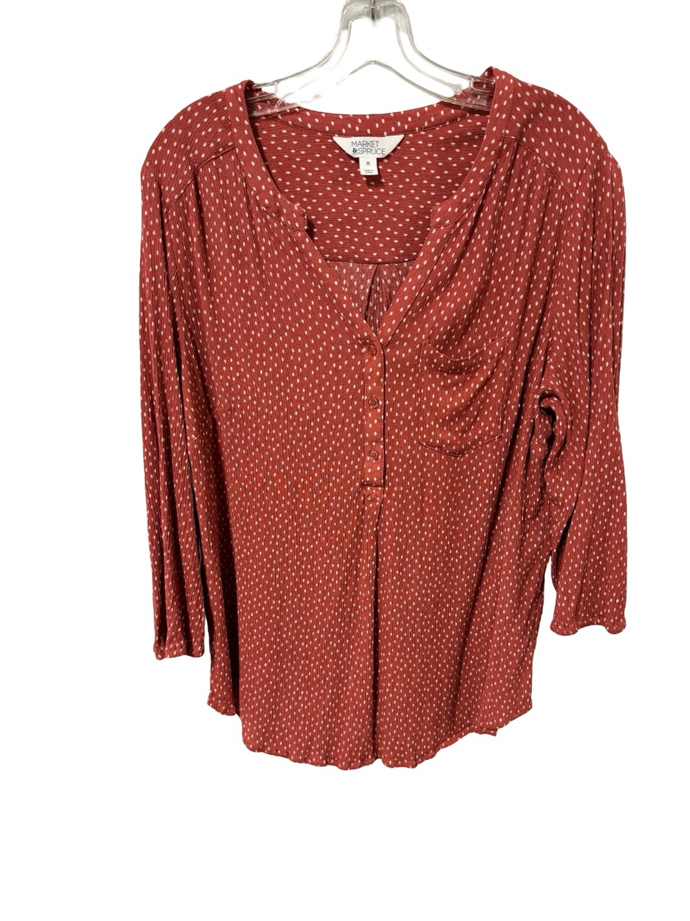 Market & Spruce Rust Dot V-Neck Henley Blouse